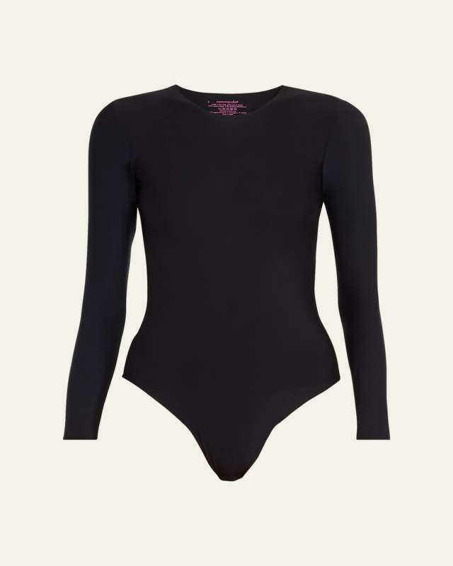 Butter Long-Sleeve Crewneck Thong Bodysuit